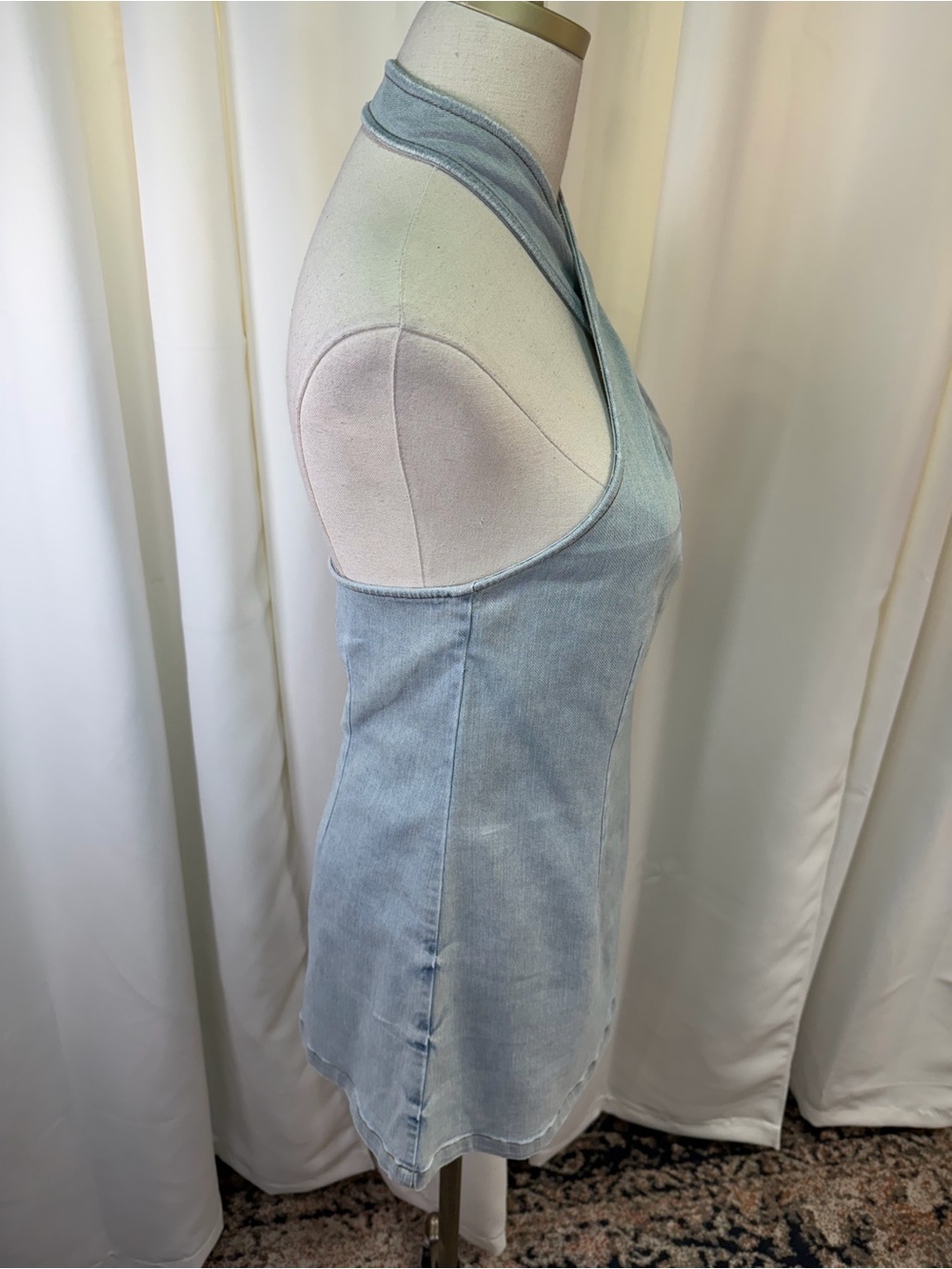NWT SER.O.YA ‘Hugo’ Denim Halter Crossover Mini Dress in “Coastline” Size Large - Picture 15 of 16